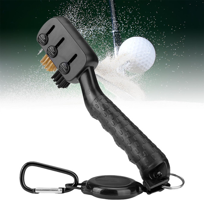 Щітка для чищення ключок для гольфу MARKSON GolfBrush з карабіном, чорна