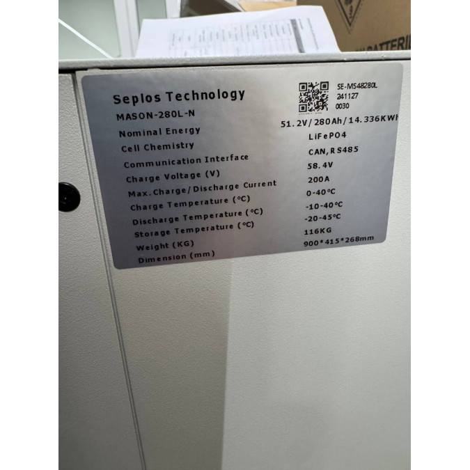 Акумулятор SEPLOS MASON 280L-N 51.2V 280AH 14.33KWH LiFePO4