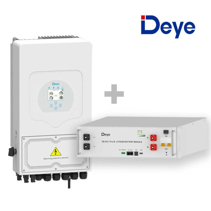Комплект автономного живлення DEYE - інвертор Deye SUN-6K-SG05LP1-EU 48V 6000W MPPT + акумулятор DEYE SE-G5.1 Pro-B 51.2V 100Ah 5120Wh LiFePO4