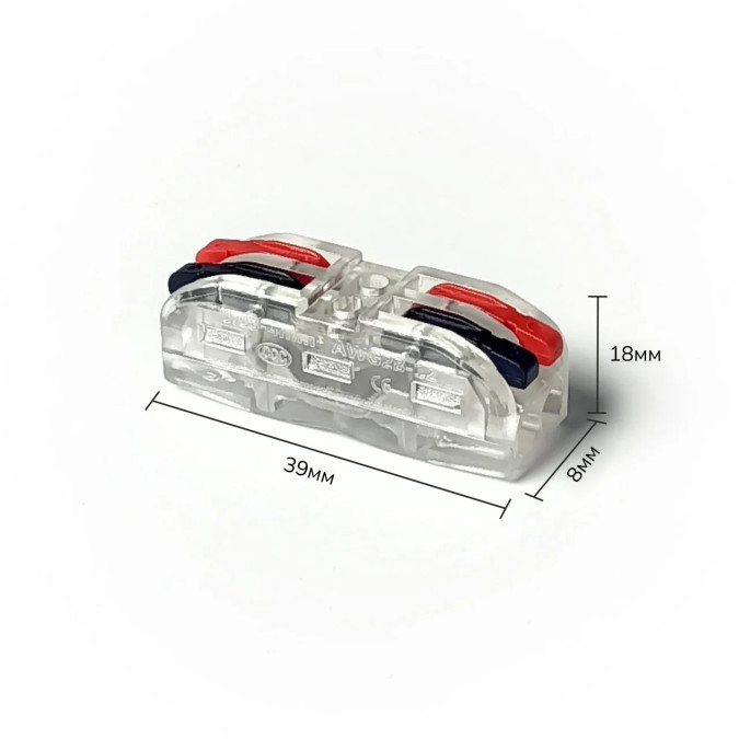 Клема швидкого монтажу MARKSON SPL-2 RB на 2 проводи (0.08-2.5(4.0)мм²), прозора з чорним/червоним