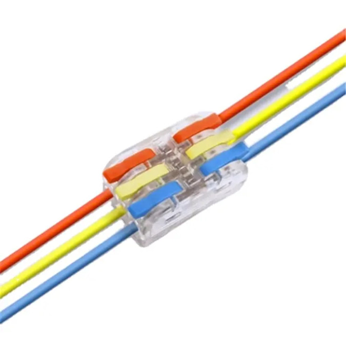 Клема швидкого монтажу MARKSON SPL-3 CL на 3 проводи (0.08-2.5(4.0)мм²), прозора з помаранчевим/жовтим/блакитним