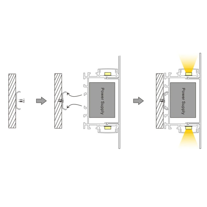 LED профіль накладний KLOODI KLP006_2 з відсіком для блоку та розсіювачем PC, 2м