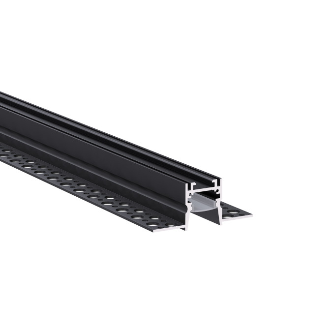LED профіль врізний під шпаклівку з розсіювачем PC KLOODI KLP176TR 2 BK, 2м