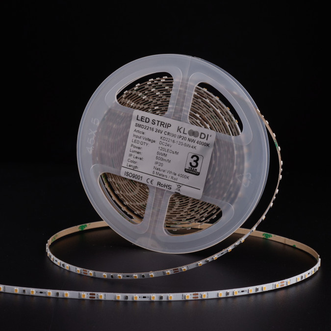 LED стрічка KLOODI KD2216-120-5W-4К-24V 5W 120LED 4000K 500LM IP20 24V 
