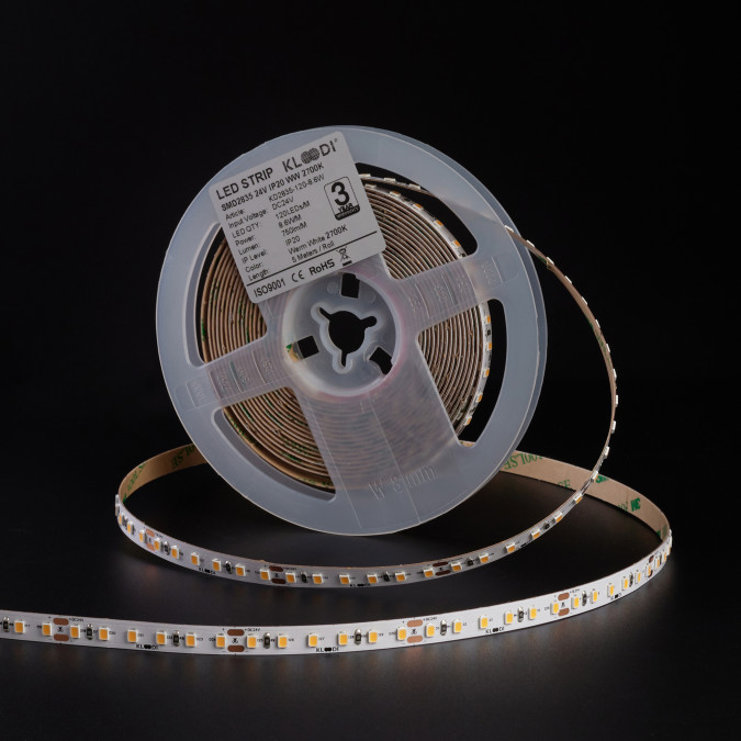 LED стрічка KLOODI KD2835-120-8.6W-3К-24V 8.6W 120LED 3000K 745LM IP20 24V