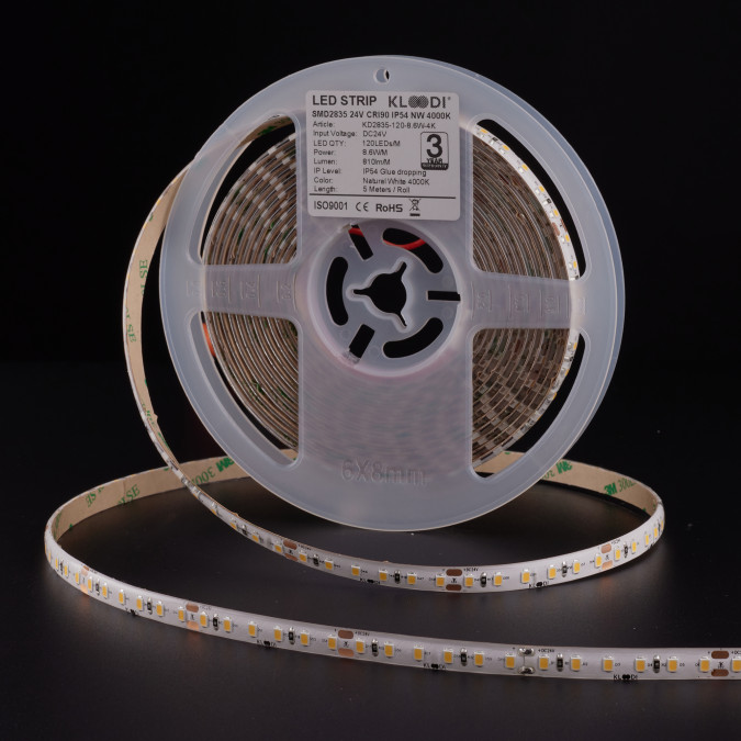 LED стрічка KLOODI KD2835-120-8.6W-4К-24V IP54 8.6W 120LED 4000K 810LM IP54 24V
