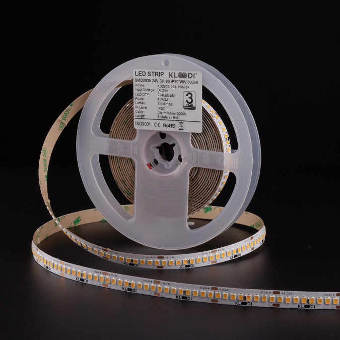 LED стрічка KLOODI KD2835-224-15W-3К-24V HE 15W 224LED 3000K 2100LM IP20 24V
