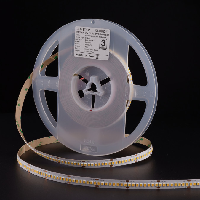 LED стрічка KLOODI KD2835-240-21.6W-4К-24V HE 21.6W 240LED 4000K 3000LM IP20 24V