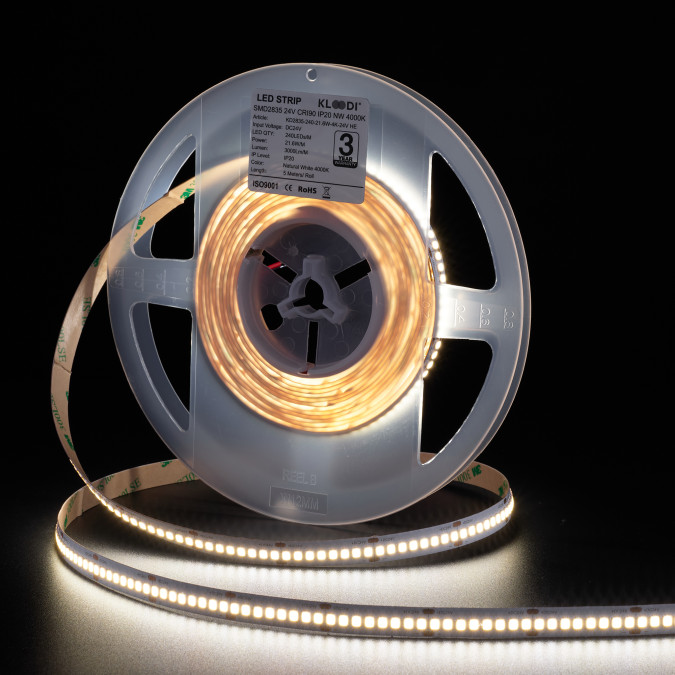 LED стрічка KLOODI KD2835-240-21.6W-4К-24V HE 21.6W 240LED 4000K 3000LM IP20 24V