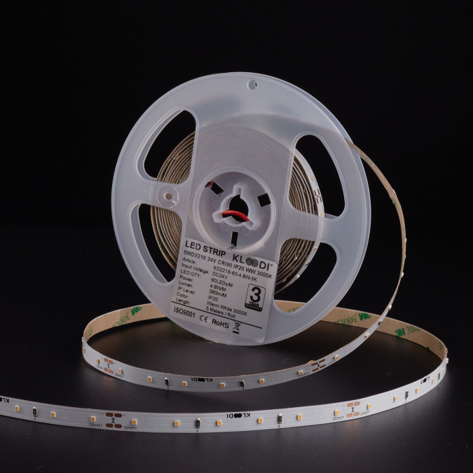 LED стрічка KLOODI KD2835-60-4.8W-3К-24V 4.8W 60LED 3000K 375LM IP20 24V 