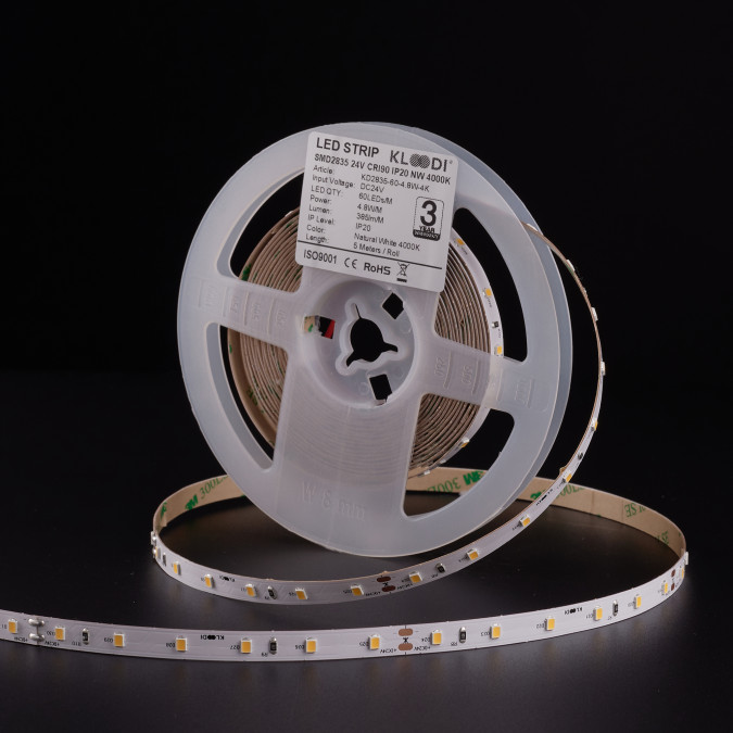 LED стрічка KLOODI KD2835-60-4.8W-4К-24V 4.8W 60LED 4000K 405LM IP20 24V 