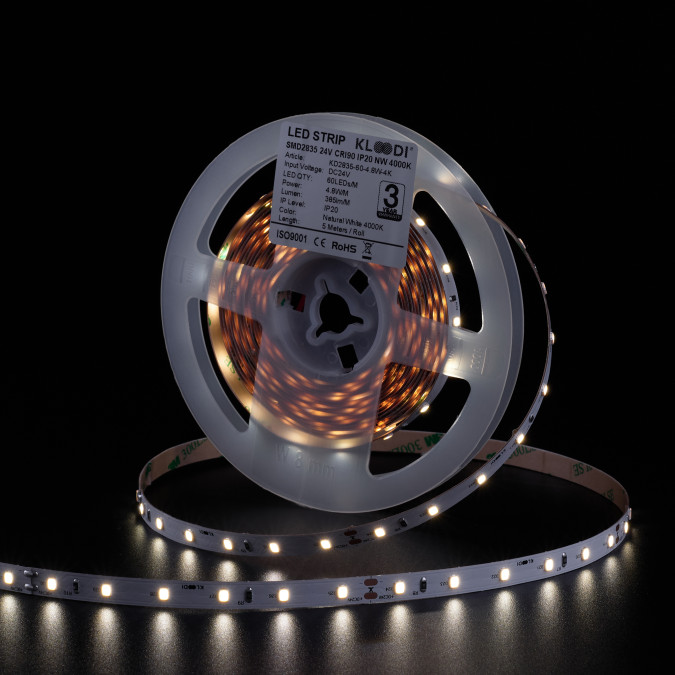 LED стрічка KLOODI KD2835-60-4.8W-4К-24V 4.8W 60LED 4000K 405LM IP20 24V 