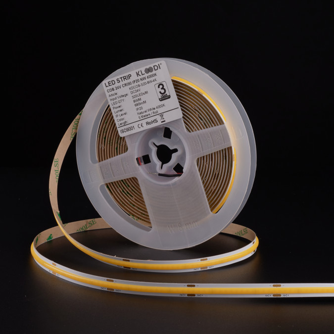 LED стрічка KLOODI KDCOB-320-8W-4К-24V 8W 320LED 4000K 720LM IP20 24V 