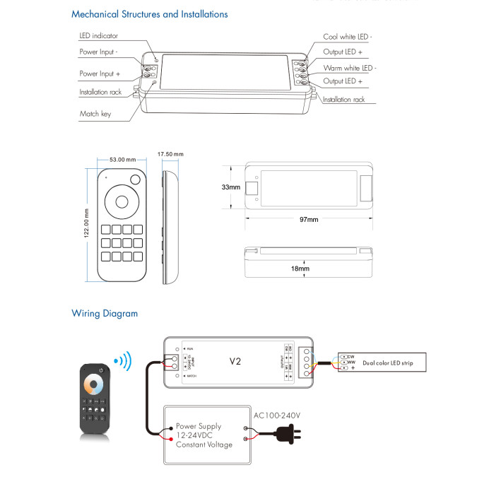 Комплект LED-контролер з пультом Skydance Set RT2+V2 5A*2CH CCT