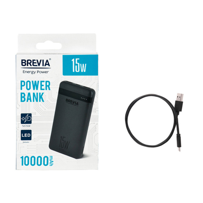 Павербанк Brevia 10000mAh 15W Li-Pol, чорний