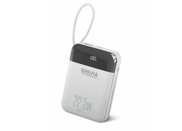 Павербанк Brevia 10000mAh 22.5W Li-Pol, Type-C + Lightning cable, білий