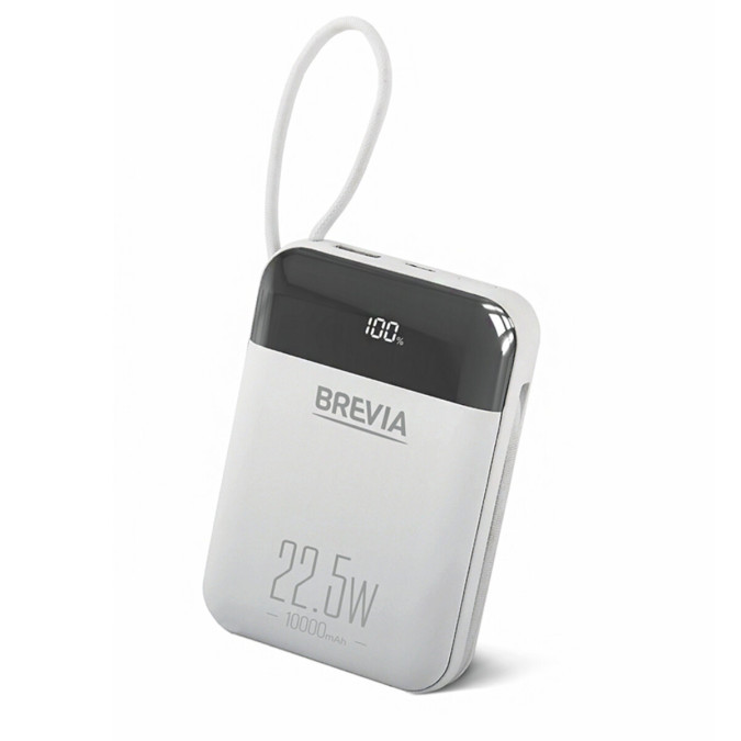 Павербанк Brevia 10000mAh 22.5W Li-Pol, Type-C + Lightning cable, білий