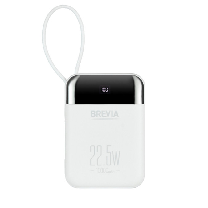 Павербанк Brevia 10000mAh 22.5W Li-Pol, Type-C + Lightning cable, білий