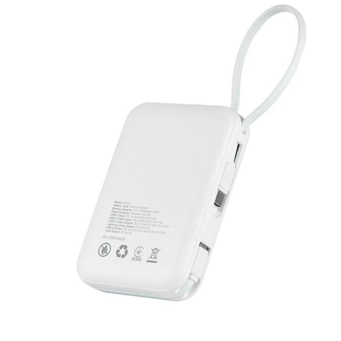Павербанк Brevia 10000mAh 22.5W Li-Pol, Type-C + Lightning cable, білий