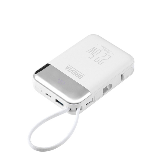 Павербанк Brevia 10000mAh 22.5W Li-Pol, Type-C + Lightning cable, білий