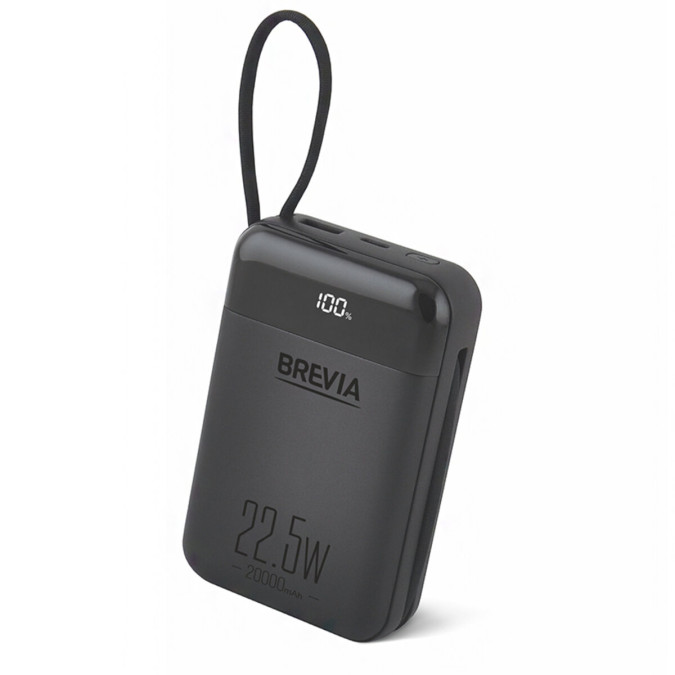 Павербанк Brevia 20000mAh 22.5W, Type-C + Lightning cable, Li-Pol, чорний