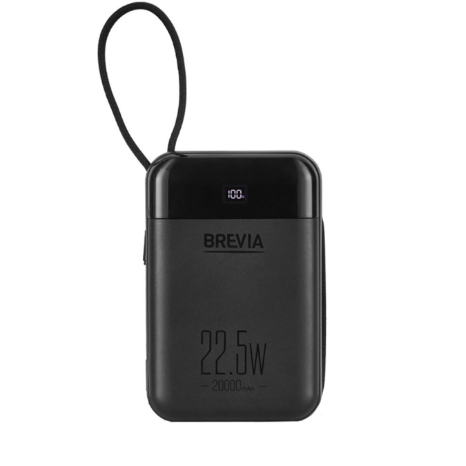 Павербанк Brevia 20000mAh 22.5W, Type-C + Lightning cable, Li-Pol, чорний