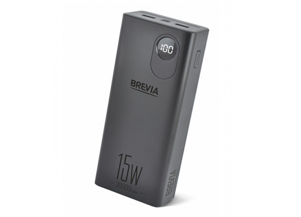 Павербанк Brevia 30000mAh 15.5W Li-Pol, чорний