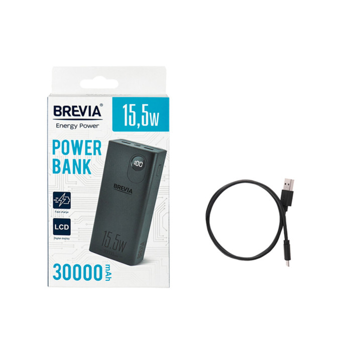 Павербанк Brevia 30000mAh 15.5W Li-Pol, чорний