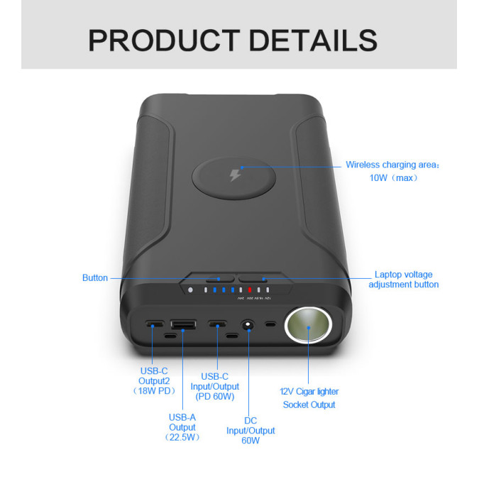Павербанк MARKSON PB GP14 72000mAh 266Wh Li-pol, чорний