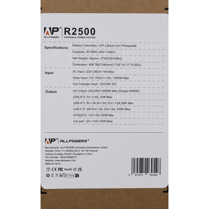 Портативна зарядна станція AllPowers R2500 2500W 2016Wh LiFePO4