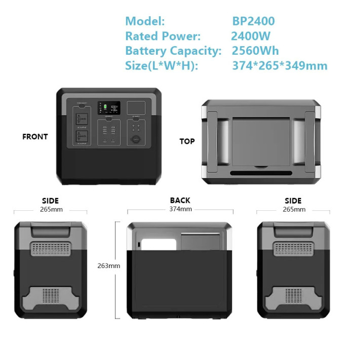 Портативна зарядна станція MARKSON BP2400 2400W 2560Wh 800000mAh LiFePO4, сіра