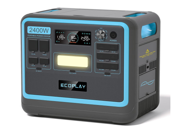 Портативна зарядна станція EcoPlay 2400W 2048WH 640000mAh LiFePO4, чорна/блакитна