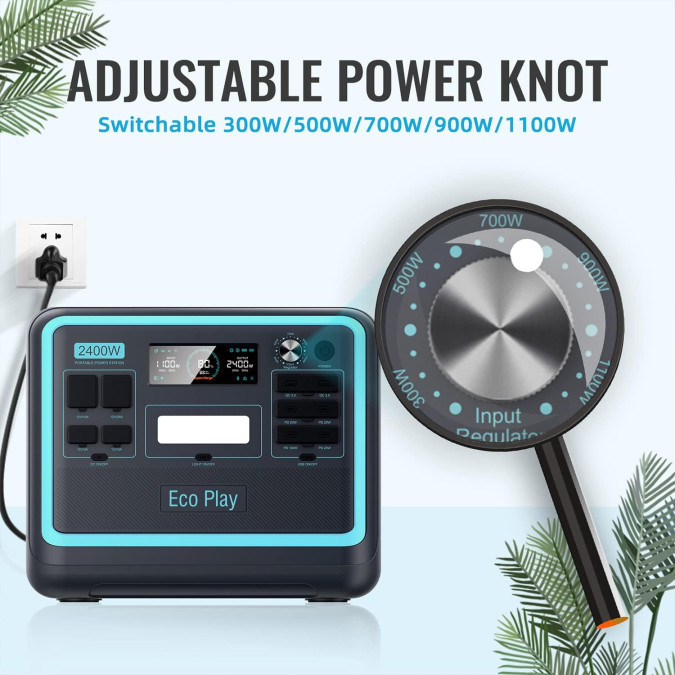 Портативна зарядна станція EcoPlay 2400W 2048WH 640000mAh LiFePO4, чорна/блакитна