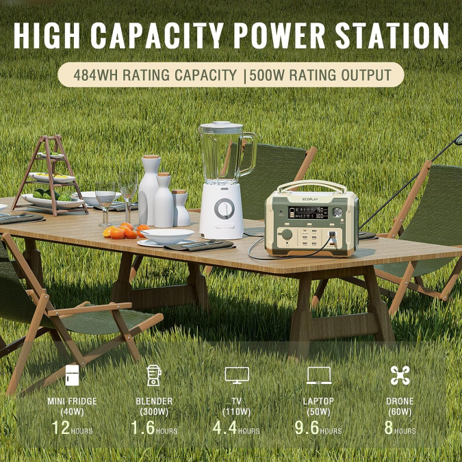 Портативна зарядна станція EcoPlay 501A 500W 484Wh 134400mAh Li-ion, пісочна/зелена