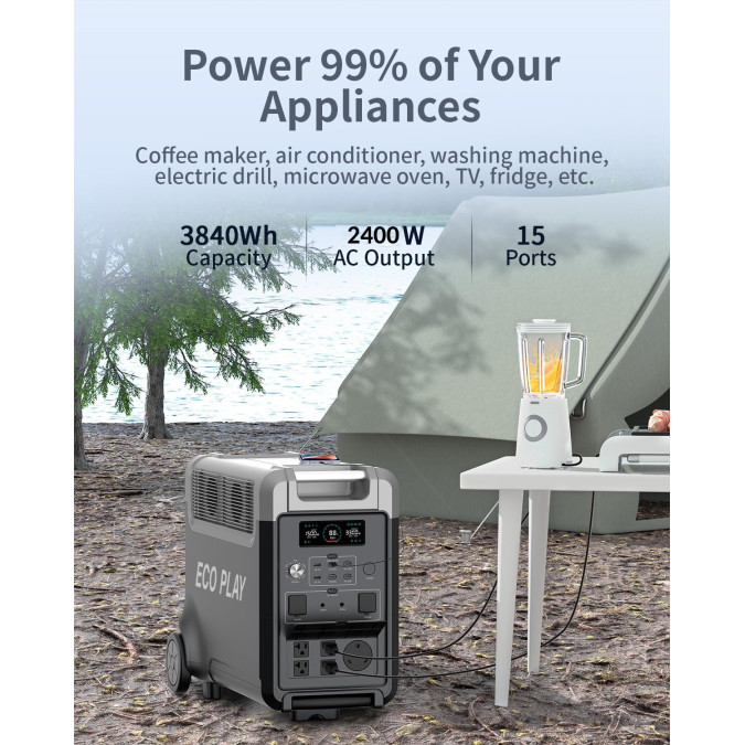 Портативна зарядна станція EcoPlay EC3500 2400W 3840Wh 1200000mAh LiFePO4, сіра
