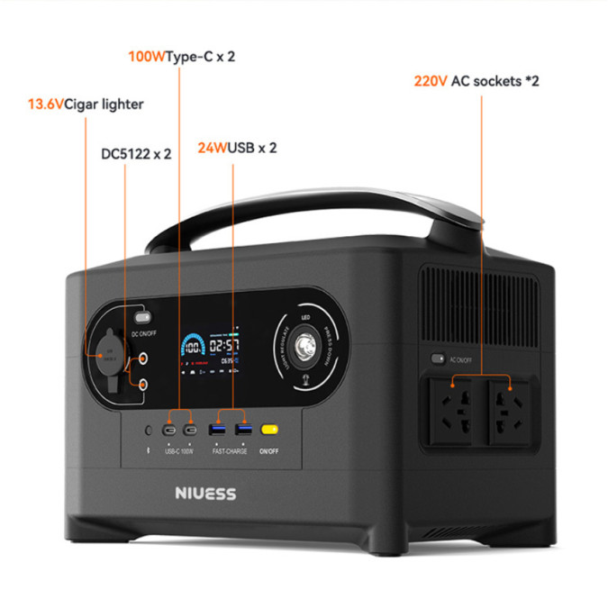 Портативна зарядна станція Niuess NE-700PRO 700W 720WH 200000mAh LiFePO4, чорна