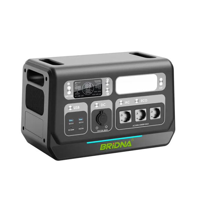 Портативна зарядна станція Bridna SGR-PPS2000-3 2200W 1720WH 537600mAh LiFePO4, чорна