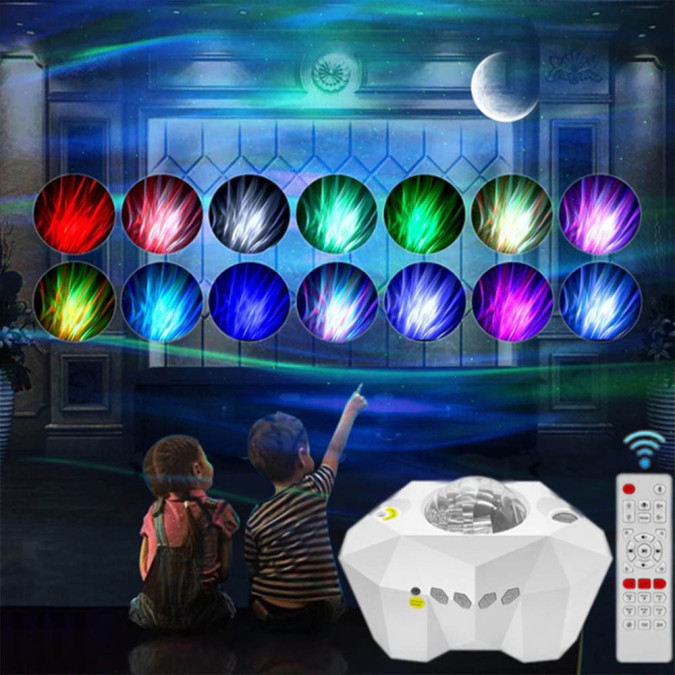 Проектор зоряного неба, нічник Aurora Star Night Light AC6923 з пультом та Bluetooth-динаміком, білий