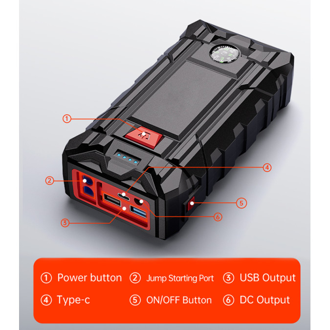 Пусковий зарядний пристрій MARKSON BM200 2000A/10000mAh з ліхтариком