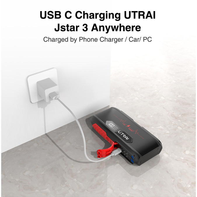 Пусковий зарядний пристрій UTRAI Jstar 3 1600A/20000mAh з ліхтариком