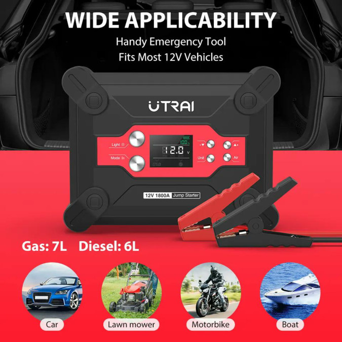 Пусковий зарядний пристрій UTRAI Jstar 6 1800A/24000mAh з компресором та ліхтариком