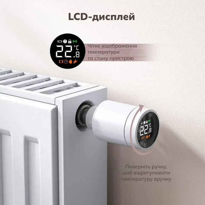 Розумний термостат, терморегулятор для радіатора опалення SITERWELL GS361A-H04 з дисплеєм, білий