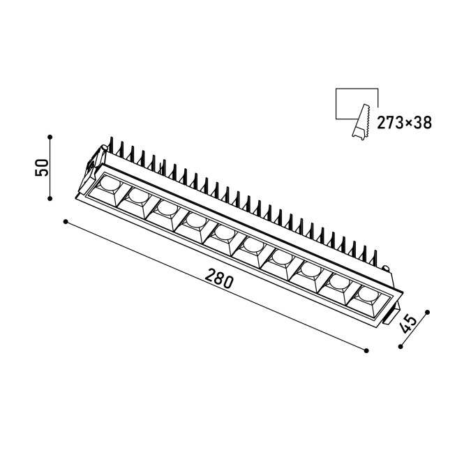 Світильник точковий врізний KLOODI KD-POINT 10X2 20W 4K BK